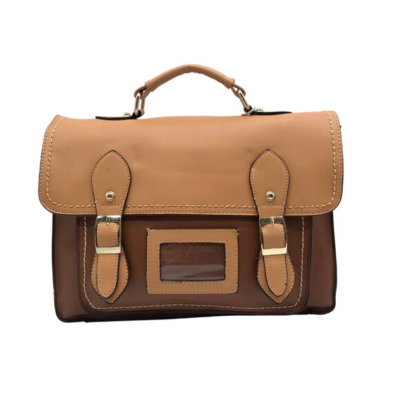 Move & Moda Brown Faux Leather Convertible Work Briefcase Crossbody - Picture 1 of 12